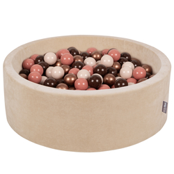 KiddyMoon Velours Piscine à Balles ∅7Cm pour Bébé Rond Fabriqué en EU, beige sableux: brun/cuivre/beige pastel/saumon, 90x30cm/200 Balles