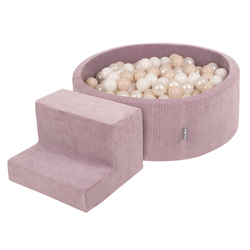 KiddyMoon Parcours Motricité En Mousse Avec Balles Enfants Favorise Créativité, Violet : beige pastel/blanc/perle, Piscine (100 Balles) + Marches