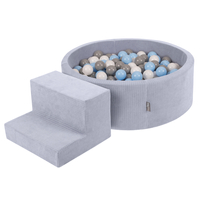 KiddyMoon Parcours Motricité En Mousse Avec Balles Enfants Favorise Créativité, Gris foncé : gris/blanc/babyblue, Piscine (100 Balles) + Marches
