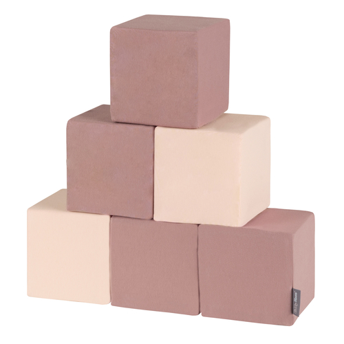 KiddyMoon blocs mous pour bébé cubes de construction en mousse, cubes: bruyère/beige, 6 Pieces