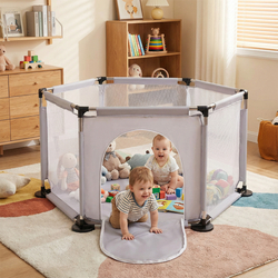 parc bébé hexagonal pliable avec balles plastiques, gris, SANS Balles
