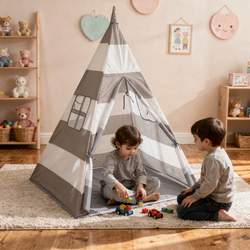 Tipi Tente de Jeu avec Balles Maison de Jeu pour Enfants, grises et blanches rayures , Sans Balles