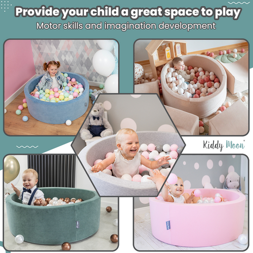 KiddyMoon Piscine à Balles ∅ 7Cm pour Bébé Rond Fabriqué En UE, gr.foncé:vert cl./orange/turq./bleu/babyblue/jaune, 90x30cm/200 Balles