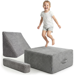 KiddyMoon Coussin Sauteur Enfant Mini Trampoline Interieur Rembourrage A Ressorts Housse Amovible En Tissu Cotele Deux Poignees Des 3 Ans, Gris Foncé, Mini Trampoline Avec Dossier Et Accoudoir