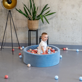 KiddyMoon Balles Colorées Plastique ∅7cm pour Piscine Enfant Bébé Fabriqué en EU, beige pastel/bleu pastel/saumon, 100 Balles/7cm
