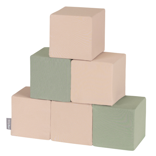 KiddyMoon blocs mous pour bébé cubes de construction en mousse, cubes: sage/beige, 6 Pieces