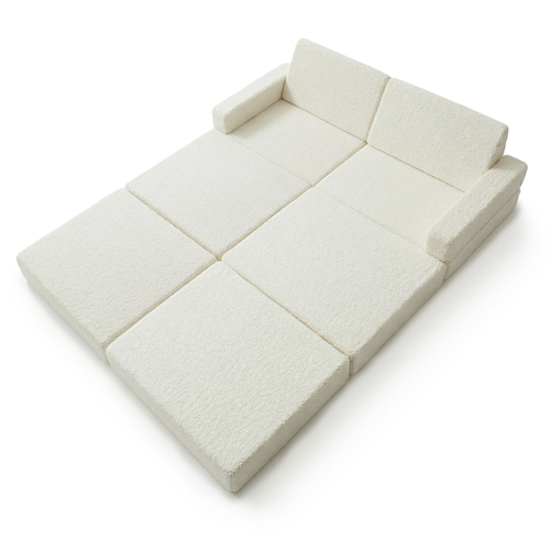 KiddyMoon Canapé Enfant en Mousse et Housse Teddy, Modulaire et Pliable, pour Jouer, Lire et se Détendre, crème, Canapés
