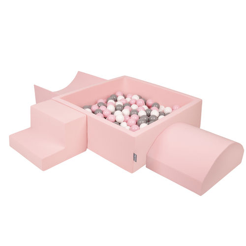 KiddyMoon Aire De Jeux en Mousse avec Carré Piscine À Balles pour Enfants, rose:blanc/gris/rose poudré, Piscine (300 Balles) + Version 6