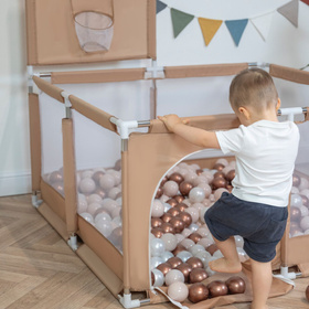 parc bébé avec balles plastiques aire de jeu pliable basket, beige : beige pastel/jaune pastel/blanc/menthe/rose poudré, 400 balles