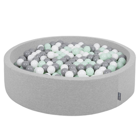 KiddyMoon Piscine À Balles Grande Rond pour Bébé, Fabriqué en UE, gris clair: blanc-gris-menthe, 120x30cm/1000 balles