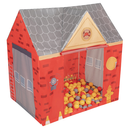 Tente De Jeu Pompier pour Enfants Forme De Pavillon Pour Bébés Design Pliable Tente Pop-Up Réaliste Inspiré Utilisation Intérieure Et Extérieure, rouge-gris: gris/jaune/rouge, 100 Balles