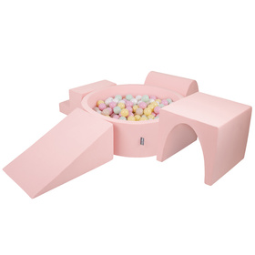 KiddyMoon Aire De Jeux en Mousse avec Rond Piscine à Balles pour Enfants, rose:beige pastel/jaune pastel/blanc/menthe/rose poudré, Piscine (300 Balles) + Version 3
