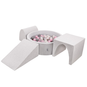 KiddyMoon Aire De Jeux en Mousse avec Rond Piscine à Balles pour Enfants, gris clair: perle/gris/transparent/rose poudré, Piscine (300 Balles) + Version 2