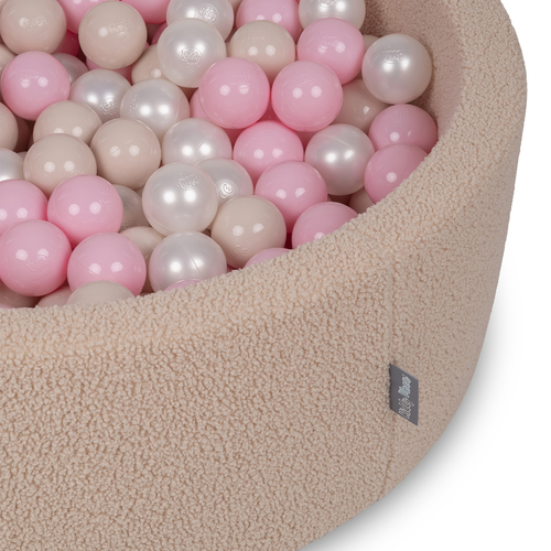 KiddyMoon Piscine à Balles Boules 7 cm pour un Remplissage plus Généreux Pour Bébés au Housse Teddy, Convient dès 8 Mois, beige: beige pastel/rose poudré/perle