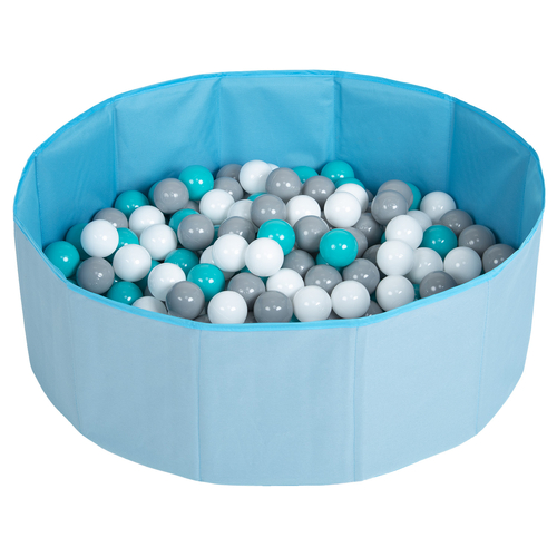 piscine à balles multicolores piscine pliable pour les enfant, bleu: blanc/gris/turquoise, 200 balles