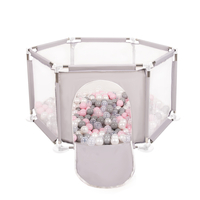 parc bébé hexagonal pliable avec balles plastiques, Gris:perle/gris/transparent/rose poudré, 400 balles