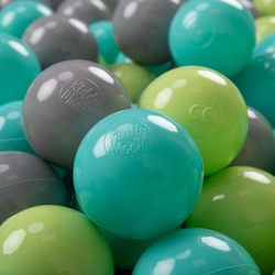 KiddyMoon Balles Colorées Plastique ∅7cm pour Piscine Enfant Bébé Fabriqué en EU, vert clair/turquoise clair/gris, 700 Balles/7cm