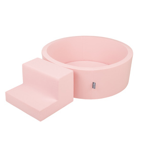 KiddyMoon Aire De Jeux en Mousse avec Rond Piscine à Balles pour Enfants, rose: bleu pastel/jaune pastel/blanc/menthe/rose poudré, Piscine (100 Balles) + Marches