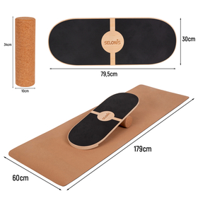 Balance Board de Bois pour Adultes et Enfants Coordination Planche D'équilibre Physiothérapie Skateboard Thérapeutique Sport Fitness Crossfit Yoga - Disponibles avec Tapis ou sans Tapis, naturel, 80x30cm + tapis