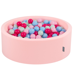 KiddyMoon Piscine à Balles ∅ 7Cm pour Bébé Rond Fabriqué En UE, rose: rose poudré/rose foncé/babyblue/menthe, 90x30cm/200 balles