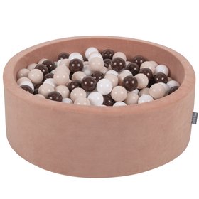KiddyMoon Piscine à Balles ∅ 7Cm pour Bébé Rond Fabriqué En UE, Café: blanc/beige pastel/brun, 90x30cm/300 balles