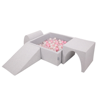 KiddyMoon Aire De Jeux en Mousse avec Carré Piscine À Balles pour Enfants, gris clair: rose poudré/perle/transparent, Piscine (300 Balles) + Version 2