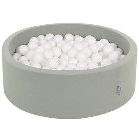 KiddyMoon Piscine à Balles ∅ 7Cm pour Bébé Rond Fabriqué En UE, sauge : blanc, 90x30cm/300 balles