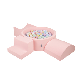 KiddyMoon Aire De Jeux en Mousse avec Rond Piscine à Balles pour Enfants, rose:bleu pastel/jaune pastel/blanc/menthe/rose poudré , Piscine (200 Balles) + Version 6