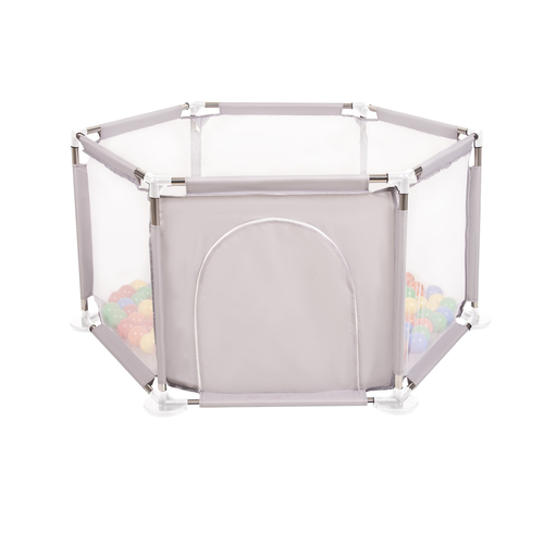 parc bébé hexagonal pliable avec balles plastiques, Gris:jaune/vert/bleu/rouge/orange, 100 balles