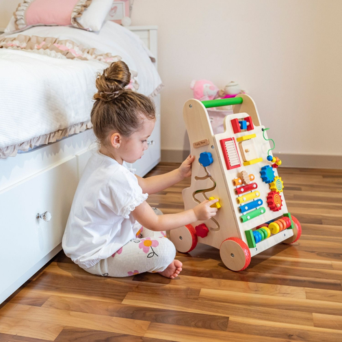 KiddyMoon Trotteur avec un Tableau D'activité, Chariot de Marche pour Bébé, Multicolore, Poignée réglable