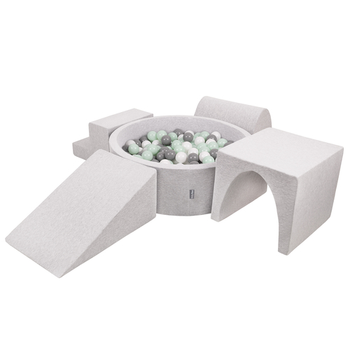 KiddyMoon Aire De Jeux en Mousse avec Rond Piscine à Balles pour Enfants, gris clair: blanc/gris/menthe, Piscine (300 Balles) + Version 3