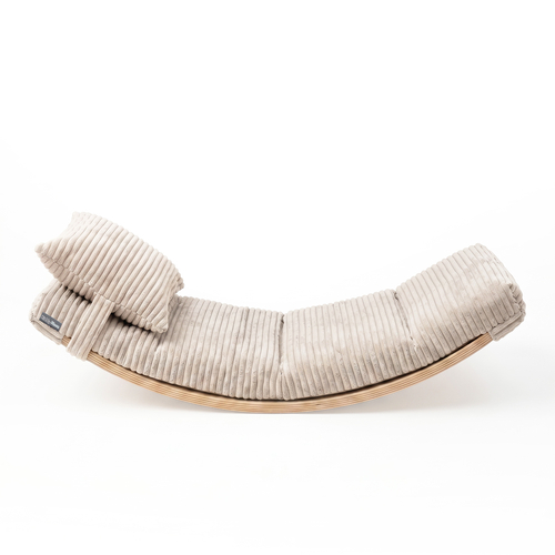 KiddyMoon Planche D'équilibre en Bois Enfant Avec Matelas et Oreiller Balance Board, naturel/beige, Planche D'équilibre/Matelas/Oreiller