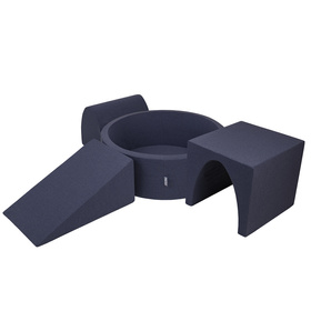 KiddyMoon Aire De Jeux en Mousse avec Rond Piscine à Balles pour Enfants, bleu foncé:babyblue/bleu/perle, Piscine (300 Balles) + Version 2