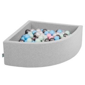 KiddyMoon Piscine à Balles ∅ 7Cm pour Bébé Quart Angulaire Fabriqué En UE, gris clair:perle/rose poudré/babyblue/ment/argenté, 90x30cm/200 balles