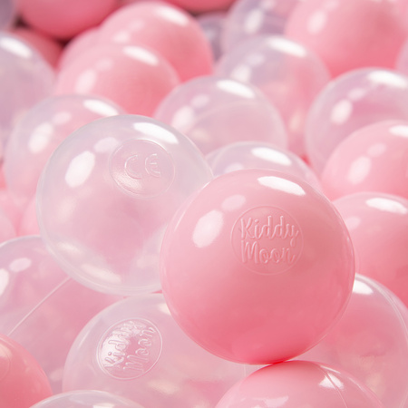 KiddyMoon Balles Colorées Plastique ∅7cm pour Piscine Enfant Bébé Fabriqué en EU, rose poudré/transparent, 200 Balles/7cm