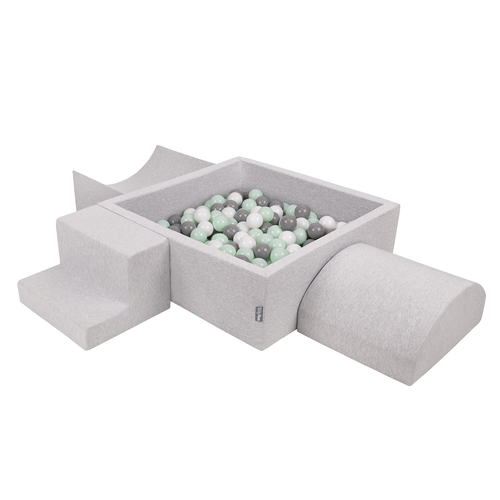 KiddyMoon Aire De Jeux en Mousse avec Carré Piscine À Balles pour Enfants, gris clair: blanc/gris/menthe, Piscine (200 Balles) + Version 6