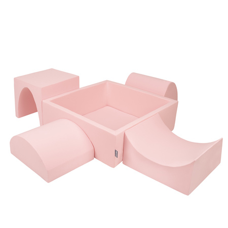 KiddyMoon Aire De Jeux en Mousse avec Carré Piscine À Balles pour Enfants, rose:blanc/gris/rose poudré, Piscine (200 Balles) + Version 1
