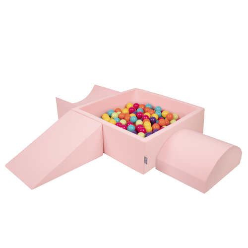 KiddyMoon Aire De Jeux en Mousse avec Carré Piscine À Balles pour Enfants, rose:vert clair/jaune/turq/orange/r.foncé/violet, Piscine (300 Balles) + Version 4
