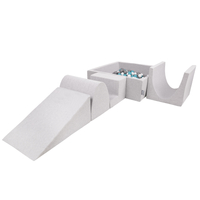 KiddyMoon Aire De Jeux en Mousse avec Carré Piscine À Balles pour Enfants, gris clair: gris/blanc/turquoise, Piscine (200 Balles) + Version 3