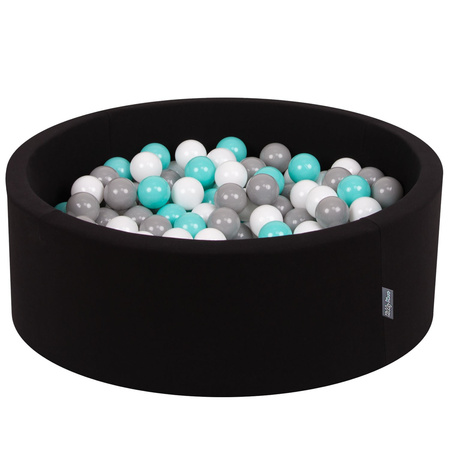 KiddyMoon Piscine à Balles ∅ 7Cm pour Bébé Rond Fabriqué En UE, noir: blanc/gris/turquoise clair, 90x30cm/200 balles