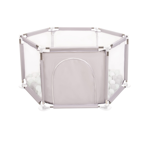 parc bébé hexagonal pliable avec balles plastiques, Gris:blanc/gris/mentha, 900 balles