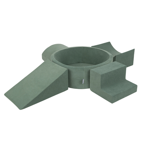 KiddyMoon Aire Velvet De Jeux en Mousse avec Rond Piscine à Balles pour Enfants, vert forêt: turquoise foncé/beige pastel/gris de vert/saumon, Piscine (200 Balles) + Version 5