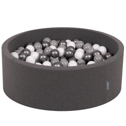 KiddyMoon Piscine à Balles ∅ 7Cm pour Bébé Rond Fabriqué En UE, gris foncé:blanc/gris/argenté, 90x30cm/200 balles