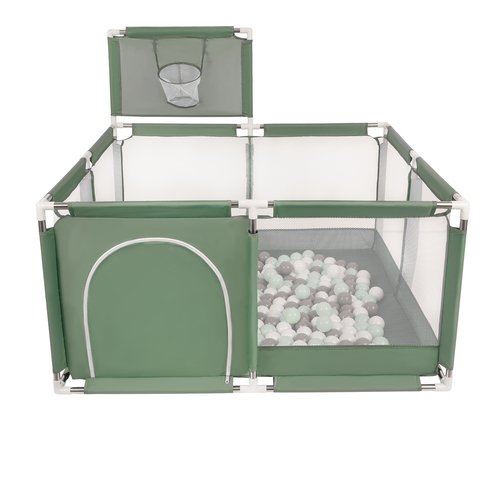 parc bébé avec balles plastiques aire de jeu pliable basket, vert : blanc/gris/menthe, 900 balles