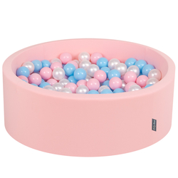 KiddyMoon Piscine à Balles ∅ 7Cm pour Bébé Rond Fabriqué En UE, rose: baby blue/rose poudre/perle, 90x30cm/200 balles