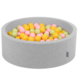 KiddyMoon Piscine à Balles ∅ 7Cm pour Bébé Rond Fabriqué En UE, gris clair:vert clair/jaune/rose poudré, 90x30cm/300 balles