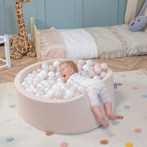 KiddyMoon Piscine à Balles ∅ 7Cm pour Bébé Rond Fabriqué En UE, beige, 90x30cm/200 Balles