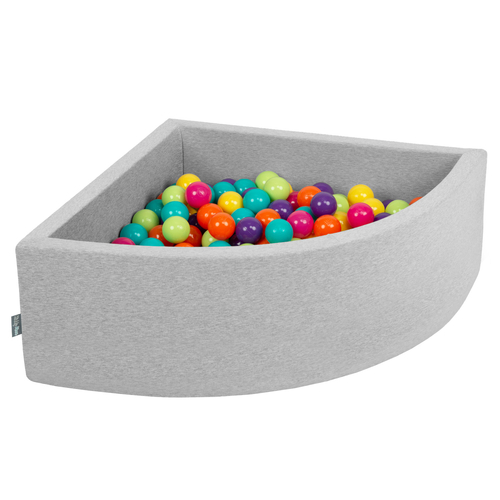 KiddyMoon Piscine à Balles ∅ 7Cm pour Bébé Quart Angulaire Fabriqué En UE, gris clair: vert cl/jaune/turq/orang/rfoncé/violet, 90x30cm/300 Balles