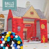Tente De Jeu Pompier pour Enfants Forme De Pavillon Pour Bébés Design Pliable Tente Pop-Up Réaliste Inspiré Utilisation Intérieure Et Extérieure, rouge-gris: noir/blanc/bleu/rouge/jaune/turquoise, 200 Balles
