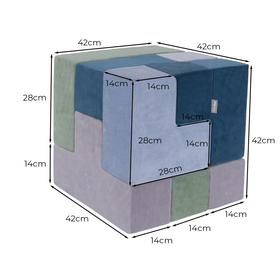 KiddyMoon blocs mous pour bébé cubes de construction en mousse housse velours, bleu lagune/vert forêt/bleu glacier/gris de montagnes, 9 Pieces